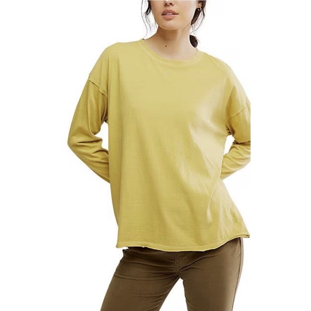 We The Free People Long Sleeve  Tee Shirt Women's Size Small Yellow Oversized